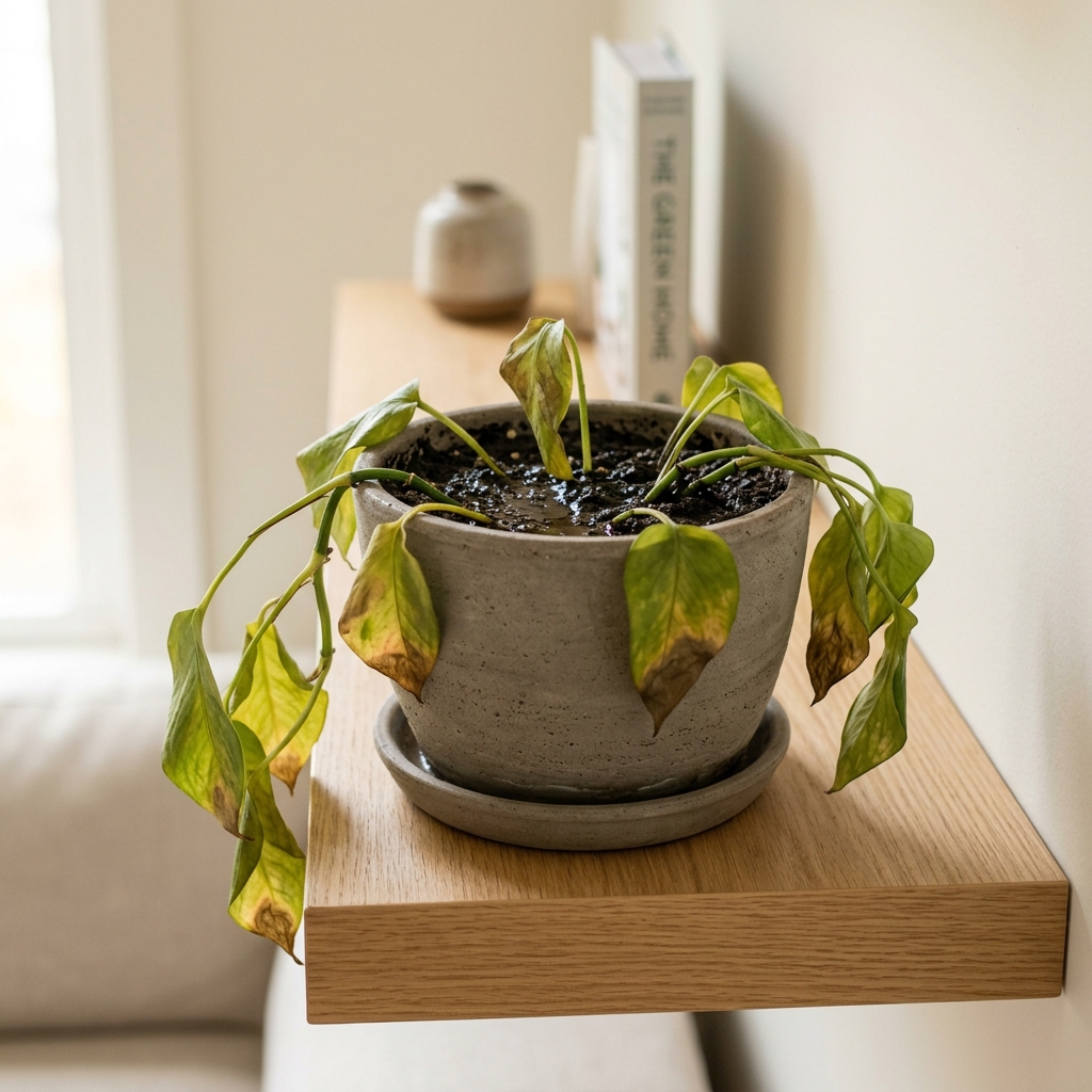 A droopy plant suffering from overwatering